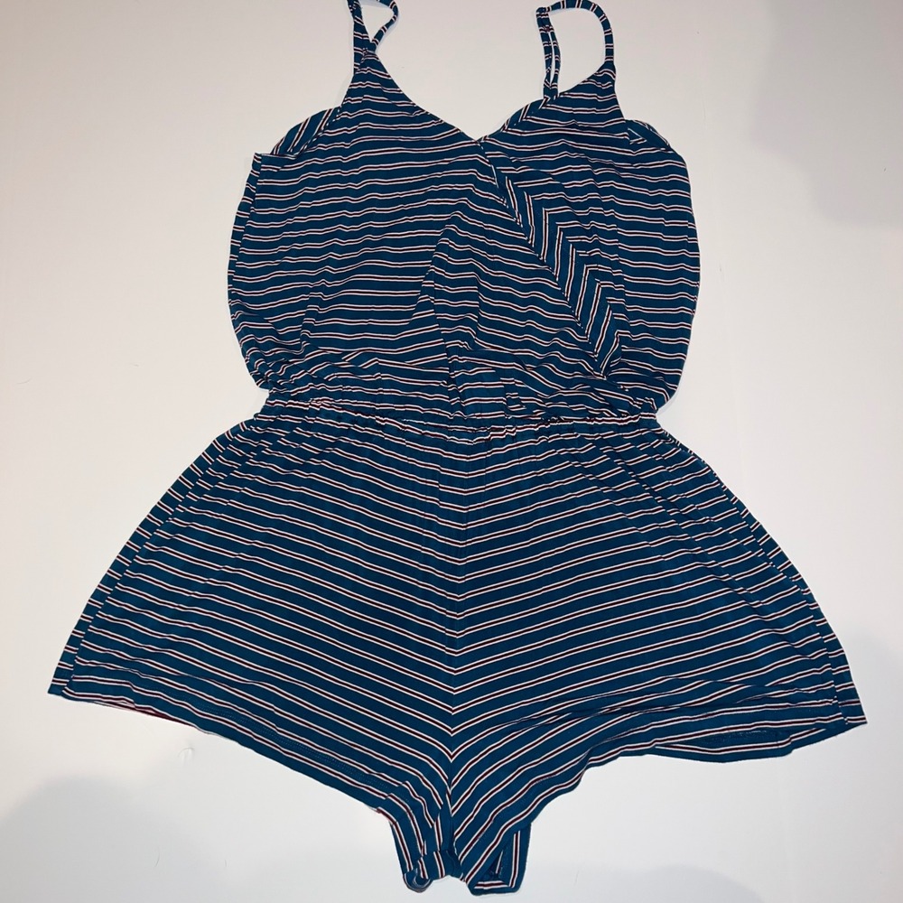 American Eagle Romper Womens Small Blue Excellent Striped Surplice Sleeveless‎
